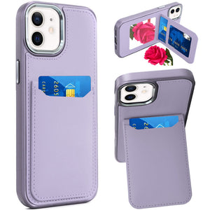 iPhone 11 Light Purple PU Leather Mirror Card Holder Case