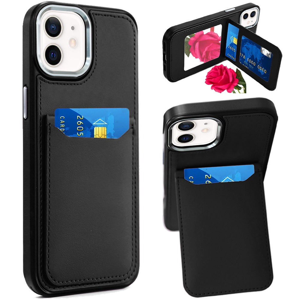iPhone 12/12 Pro Black PU Leather Mirror Card Case