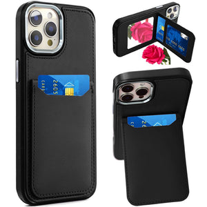 iPhone 12 Pro Max Black PU Leather Mirror Card Case