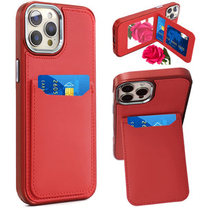 iPhone 12 Pro Max Red PU Leather Mirror Card Case