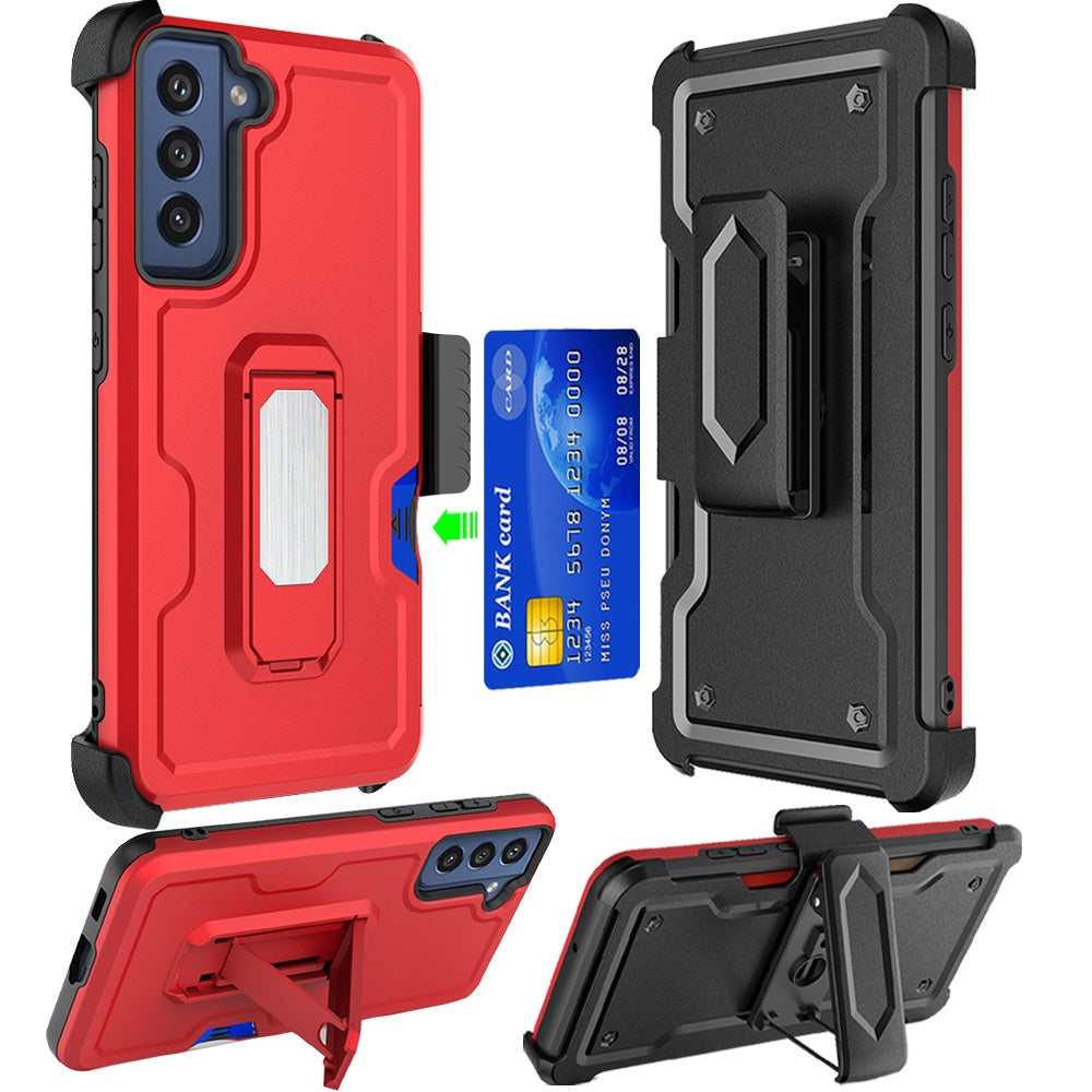 Samsung S22 Red Card Holster Kickstand Hybrid Case