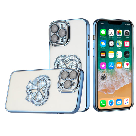 iPhone 14 Pro BowKnot Blue Bling Hybrid Case