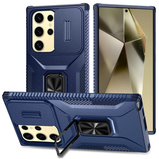 Samsung S24 Ultra Blue Magnetic Metal Ring Stand Case