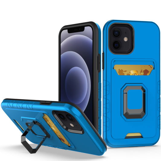 iPhone 14 Pro Blue Card Ring Stand Hybrid Case