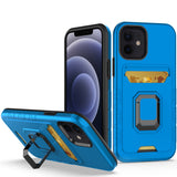 iPhone 14 Pro Blue Card Ring Stand Hybrid Case