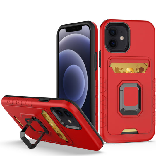 iPhone 14 Pro Red Card Ring Stand Hybrid Case