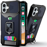 iPhone 16 Plus 6.7 - Card Magnetic Ring Stand Hybrid Case - Blue