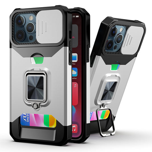 iPhone 15 Pro Max Silver Card Ring Stand Case