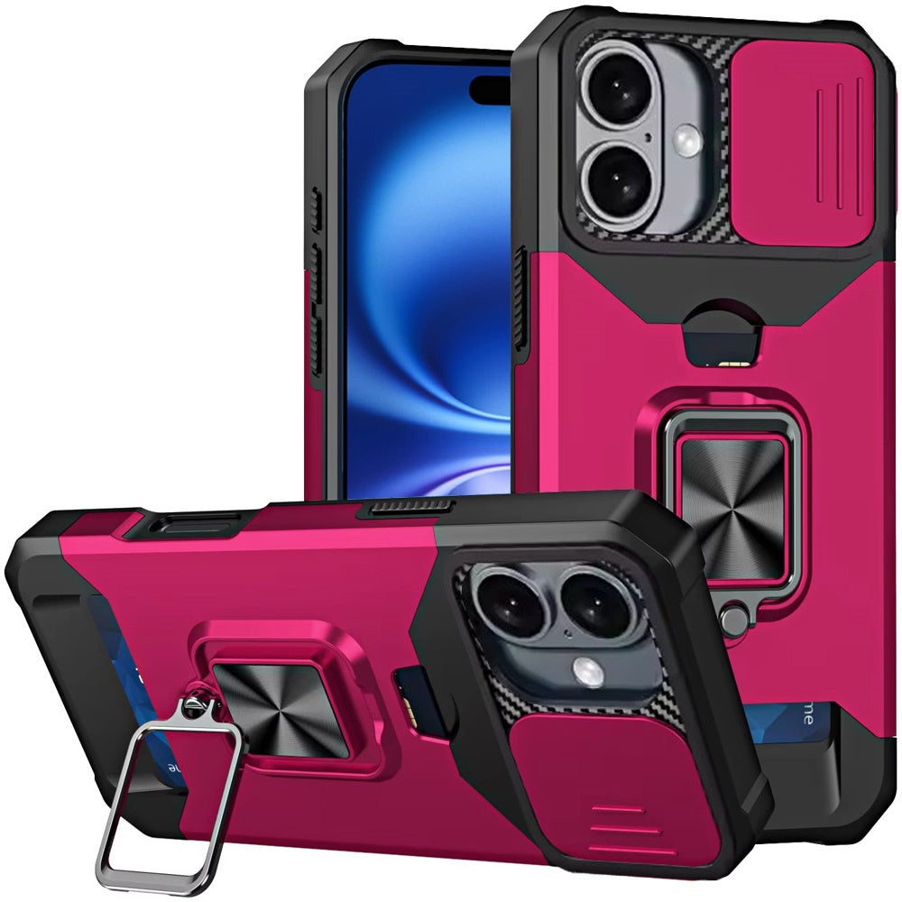 iPhone 17 Card Magnetic Ring Stand Case - Hot Pink