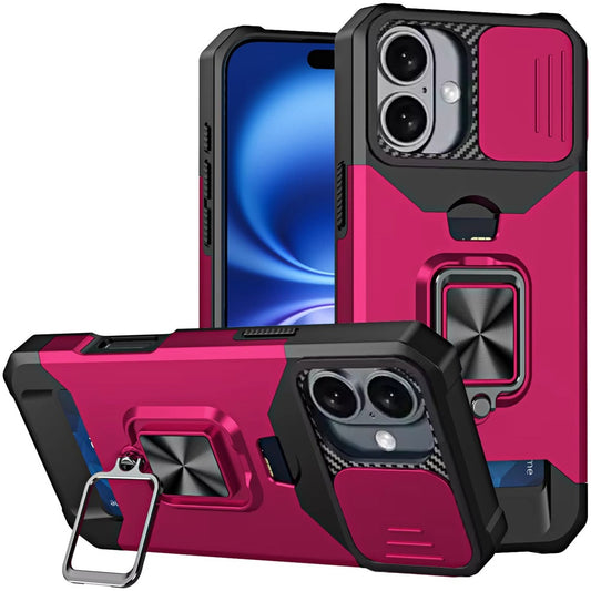 iPhone 17 Card Magnetic Ring Stand Case - Hot Pink
