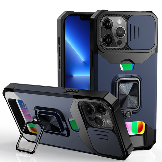 iPhone 13 Pro Blue Card Ring Stand Hybrid Case
