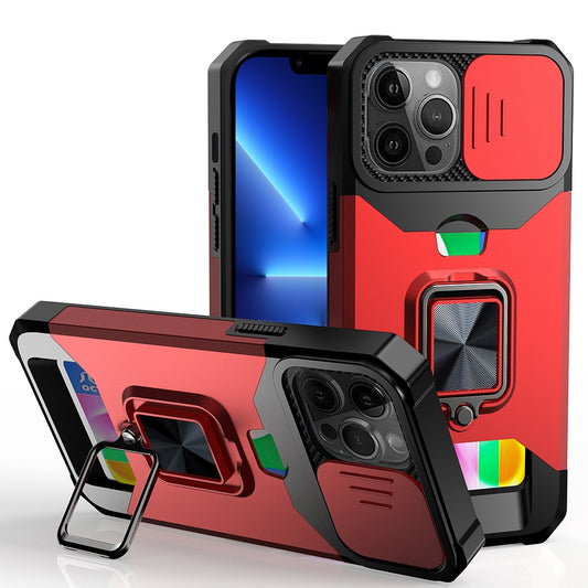 iPhone 13 Pro Red Card Ring Stand Hybrid Case