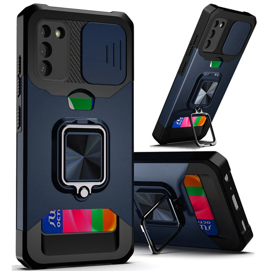 Samsung S22 Ultra Blue Card Ring Stand Hybrid Case