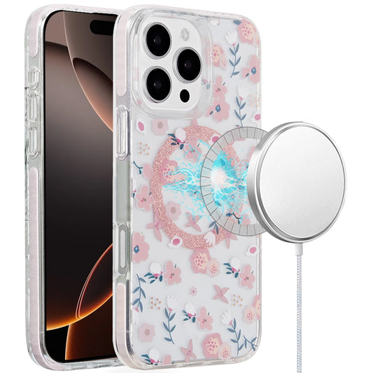 iPhone 16 6.1 - Magnetic Double Layer IMD Case - Pink Floral