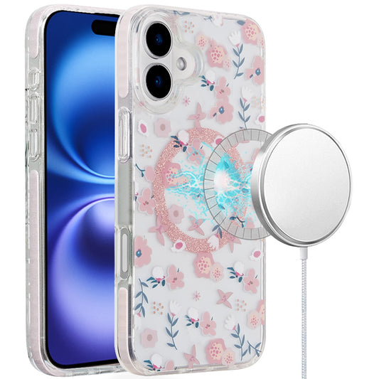 iPhone 16 Pro 6.3 - Magnetic Double Layer IMD Case - Pink Floral