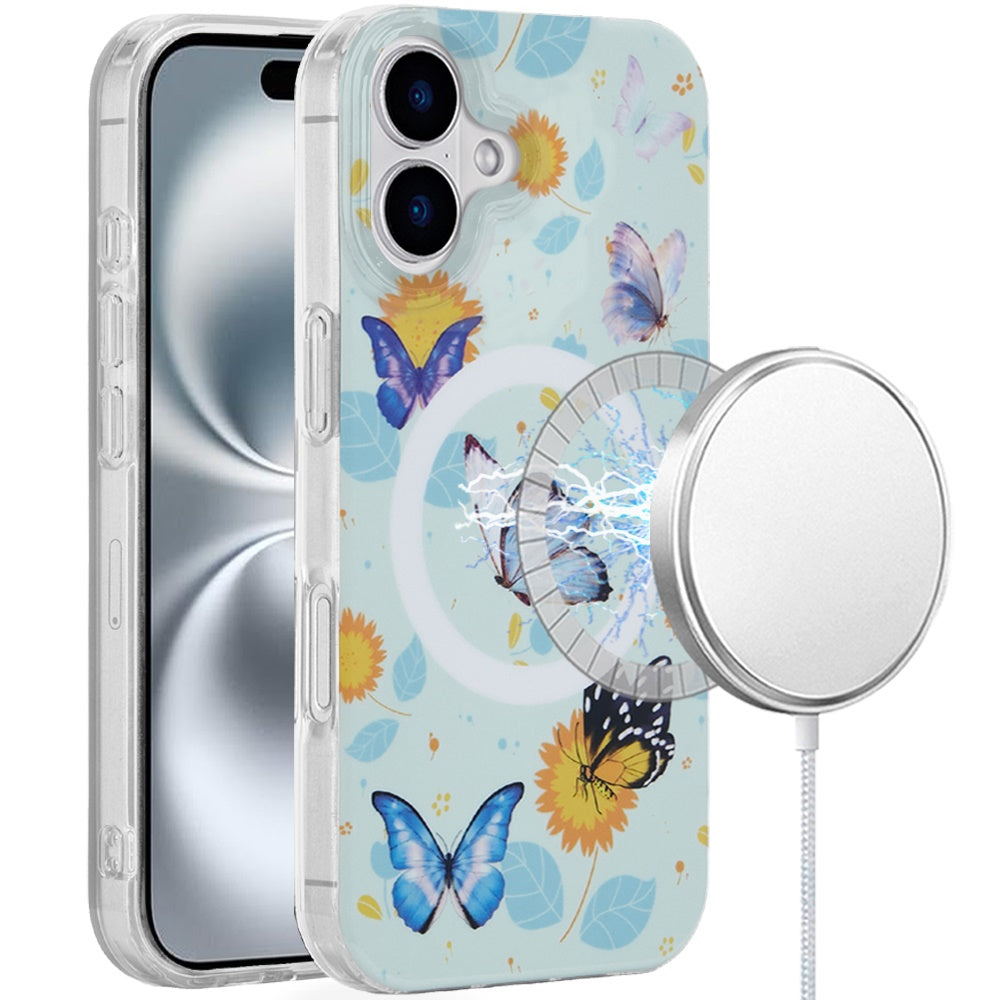 iPhone 16 Plus 6.7 - Magnetic Circle Double Layer TPU Case - Mystic Butterflies