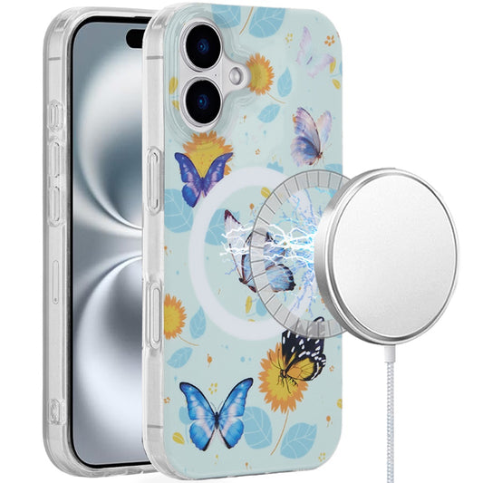 iPhone 16 Plus 6.7 - Magnetic Circle Double Layer TPU Case - Mystic Butterflies