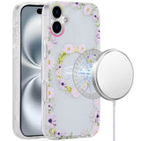 iPhone 16 Plus 6.7 - Magnetic Circle Double Layer TPU Case - Yellow/Purple Floral