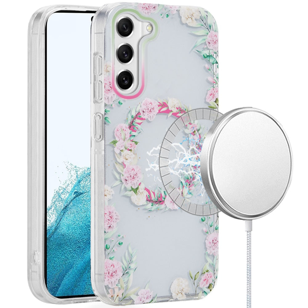 Samsung S22 Green Pink Floral Magnetic Circle IMD TPU Case