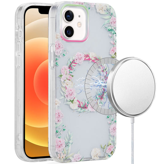 iPhone 12/12 Pro Green Pink Floral IMD TPU Case