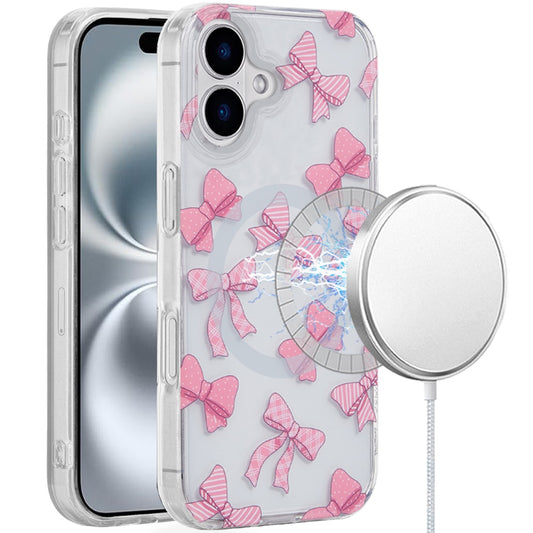 iPhone 16 6.1 - Magnetic Circle Double Layer TPU Case - Bow Knot