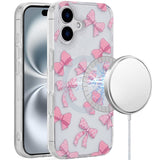 iPhone 16 6.1 - Magnetic Circle Double Layer TPU Case - Bow Knot