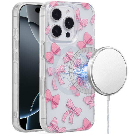iPhone 16 Pro 6.3 - Magnetic Circle Double Layer TPU Case - Bow Knot