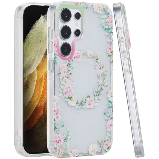 Samsung S21/S30 Ultra Green Pink Floral IMD TPU Case