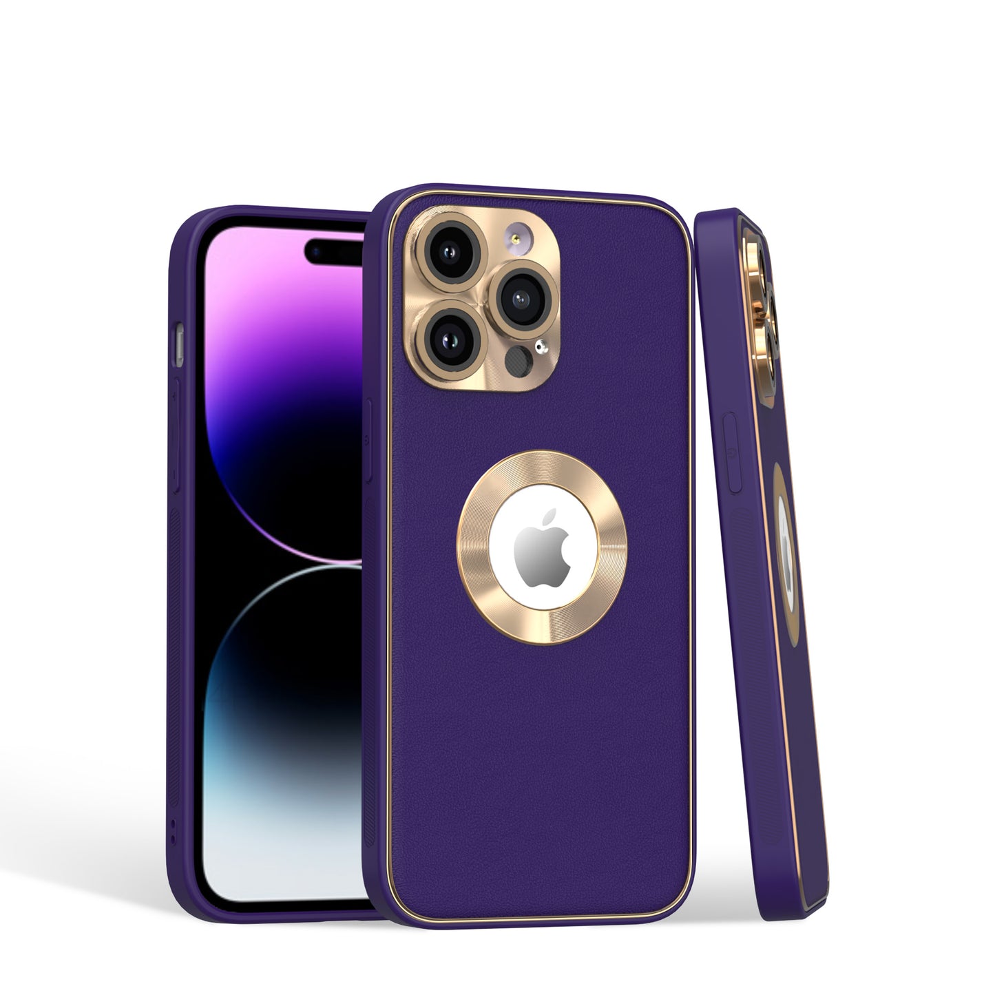 iPhone 15 Pro Purple Disc Chrome PU Leather Case