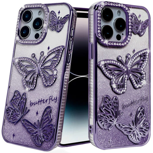 iPhone 15 Pro Max Purple Butterfly Glitter TPU Case