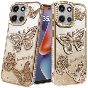 Moto G 5G 2025 Gold Butterfly Glitter TPU Case