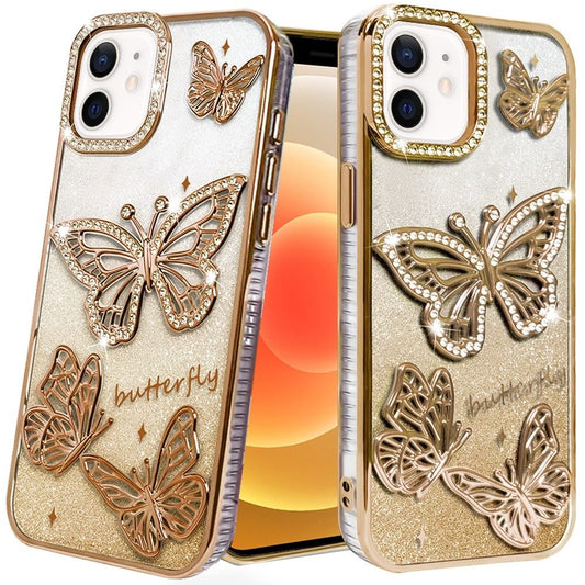 iPhone 12/12 Pro Gold Butterfly Glitter TPU Case