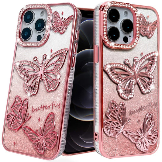 iPhone 12 Pro Max Rose Gold Butterfly Glitter TPU Case