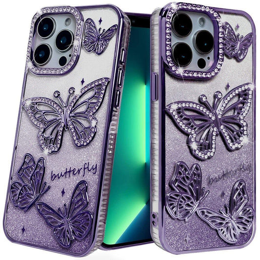 iPhone 13 Pro Purple Butterfly Glitter TPU Case