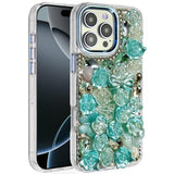 iPhone 16 Pro Max 6.9 Muti-Color Floral Bling Stones Ornaments Case - Blue