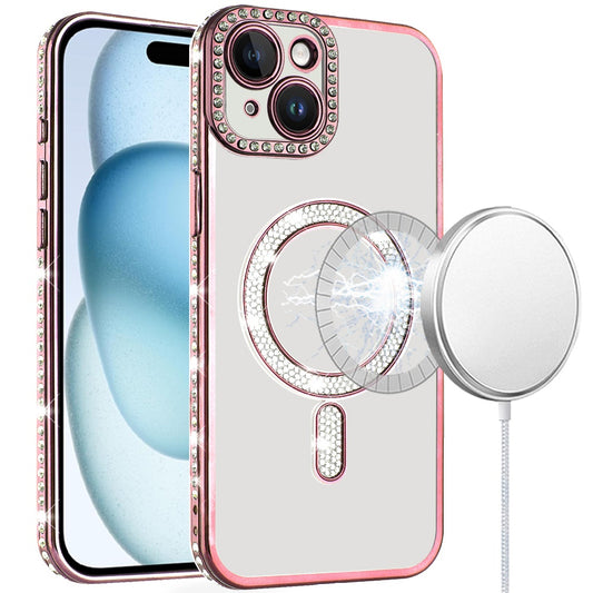 iPhone 15 Rose Gold Diamond Magnetic TPU Case