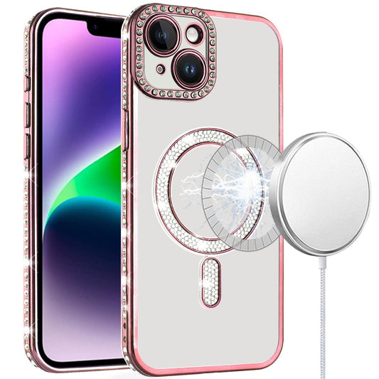 iPhone 13/14 Rose Gold Diamond Magnetic TPU Case