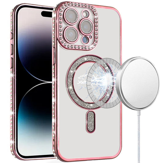 iPhone 14 Pro Max Rose Gold Glitter Diamond TPU Case