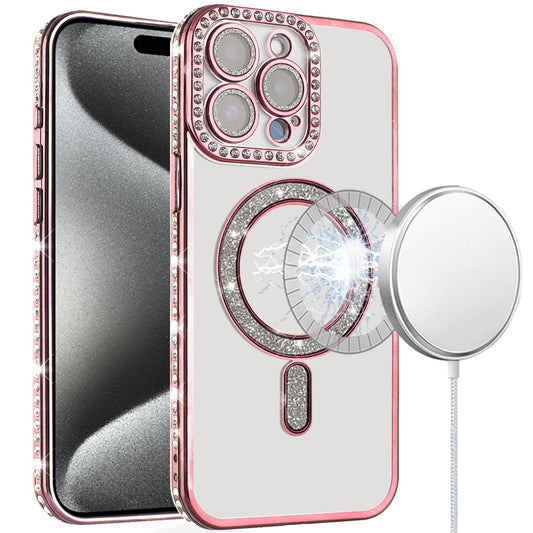 iPhone 15 Pro Max Rose Gold Glitter Diamond TPU Case