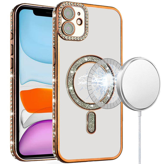 iPhone 11 Rose Gold Glitter Diamond Magnetic Circle Case