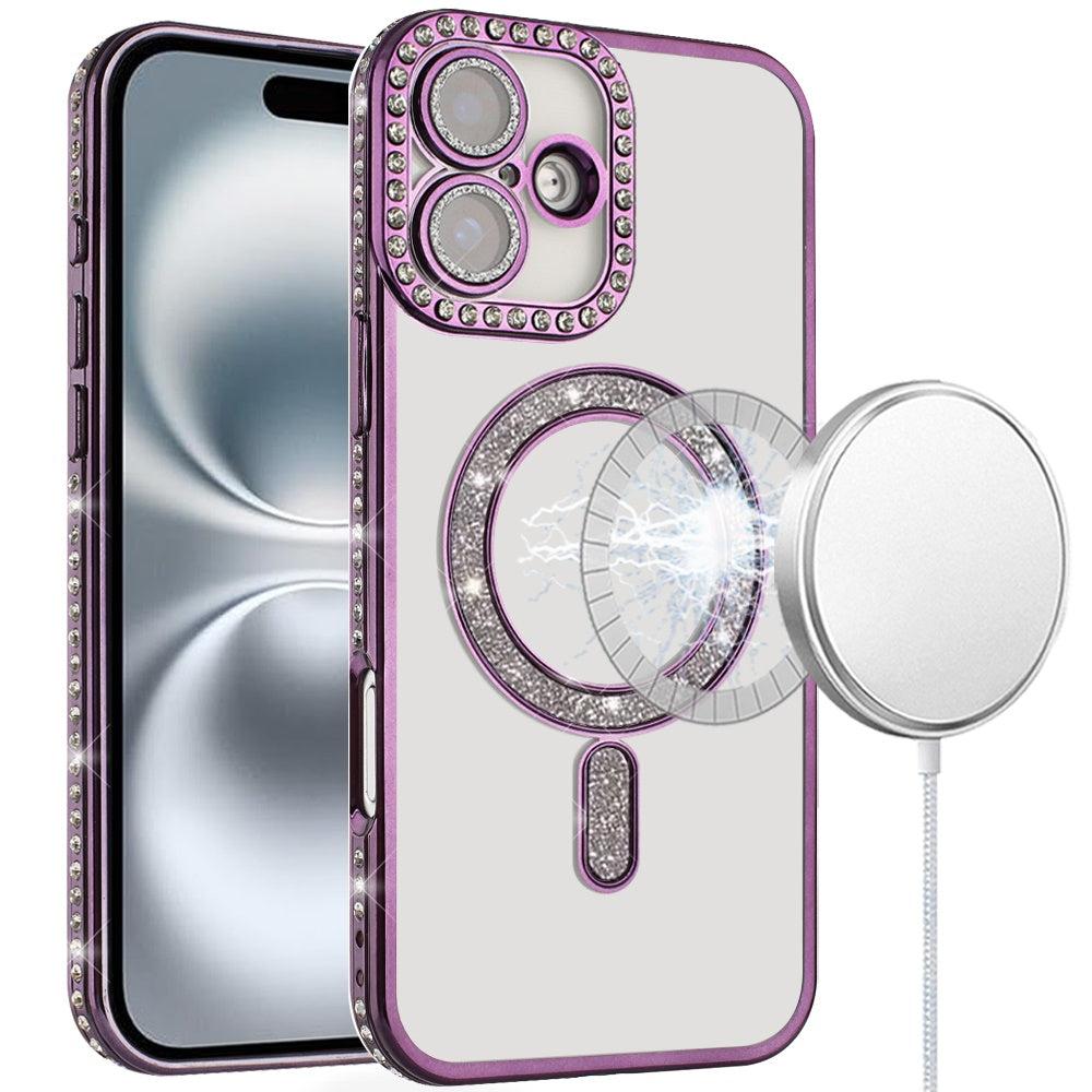 iPhone 16 6.1 - Glitter Magnetic Diamond TPU Case - Purple