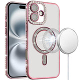 iPhone 16 6.1 - Glitter Magnetic Diamond TPU Case - Rose Gold