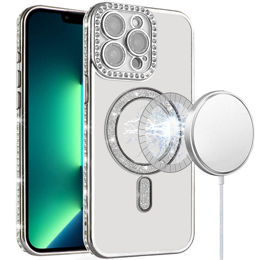 iPhone 13 Pro Max Silver Diamond Magnetic TPU Case