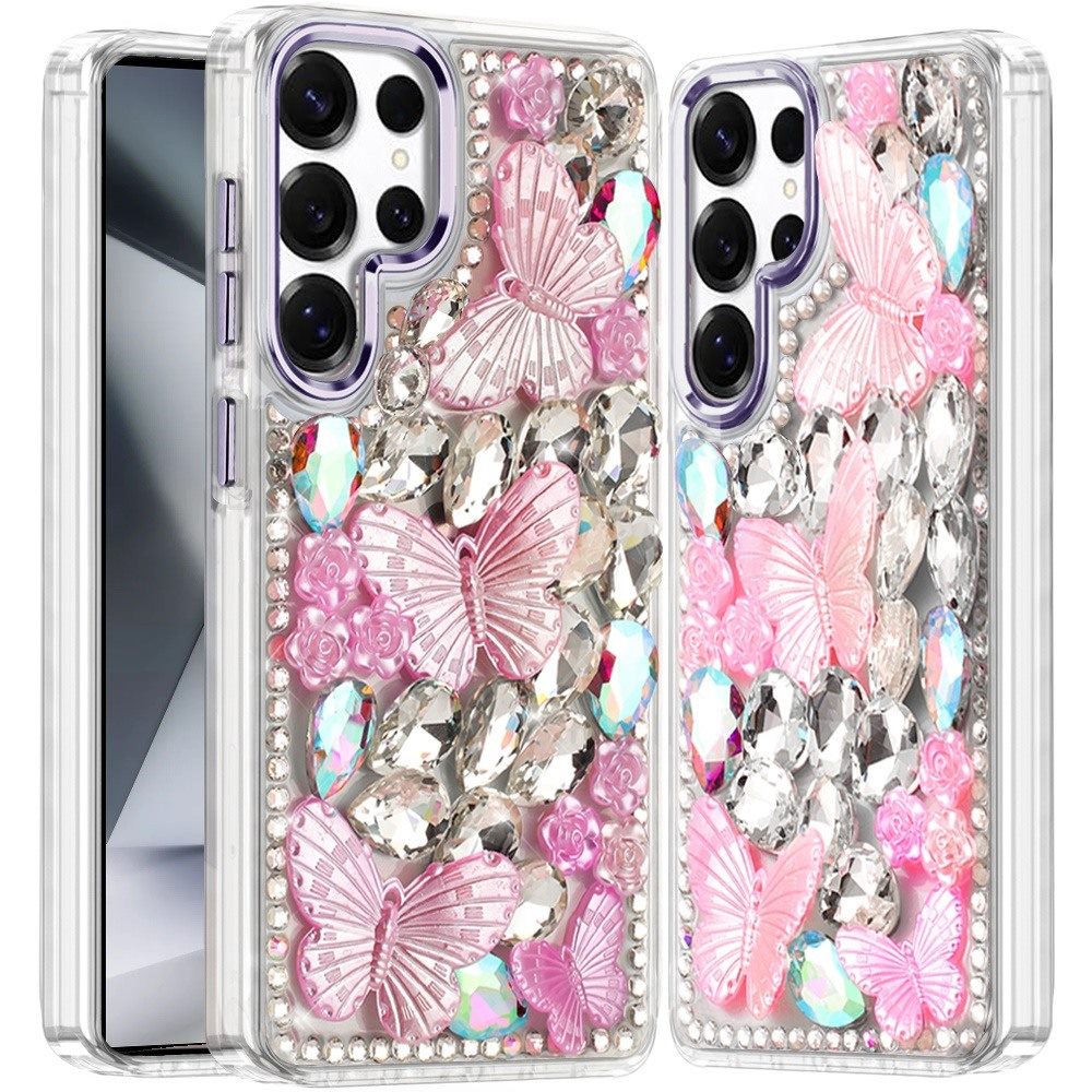 Samsung S24 Ultra Purple Floral Butterfly Bling Stones Case