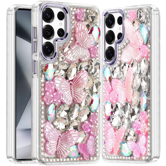 Samsung S24 Ultra Purple Floral Butterfly Bling Stones Case