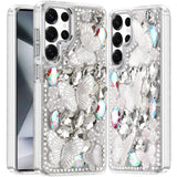 Samsung S24 Ultra Silver Floral Butterfly Bling Stones Case