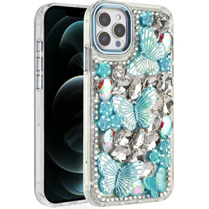 iPhone 12 Pro Max Blue Butterfly Bling Stones Case