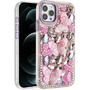 iPhone 12 Pro Max Purple Butterfly Bling Stones Case