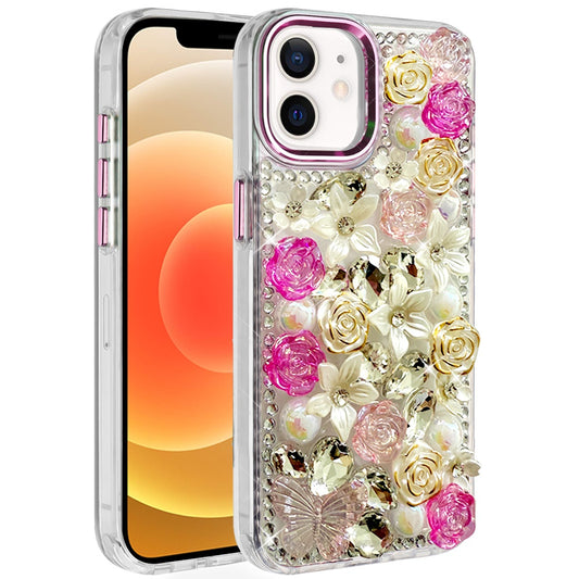iPhone 12/12 Pro Pink Rose Bling Stones Case