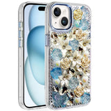 iPhone 15 Blue Rose Bling Stones Case